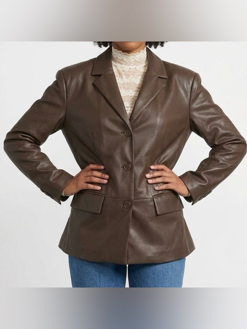 Maude Club / Revolve Brown VeganLeather Blazer Jacket -Size M